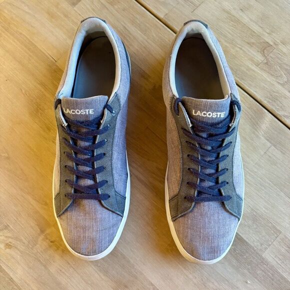 Lacoste Lerond 217 Sneakers Mens 13 Blue Gray Textile Classic Alligator Preppy - Picture 2 of 9